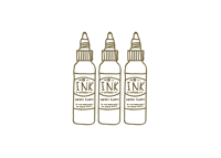 three bottles of ink on a black background